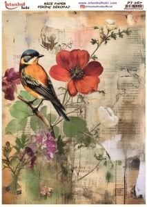Pirinç Dekopaj Kağıdı 30x42cm PT-267 Kuş Çiçek