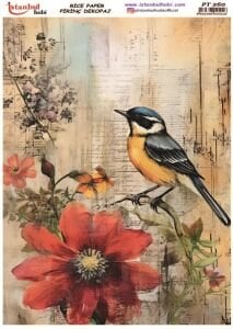 Pirinç Dekopaj Kağıdı 30x42cm PT-260 Kuş Çiçek