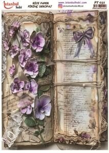 Pirinç Dekopaj Kağıdı 30x42cm PT-031 Yazı ve Çiçekler