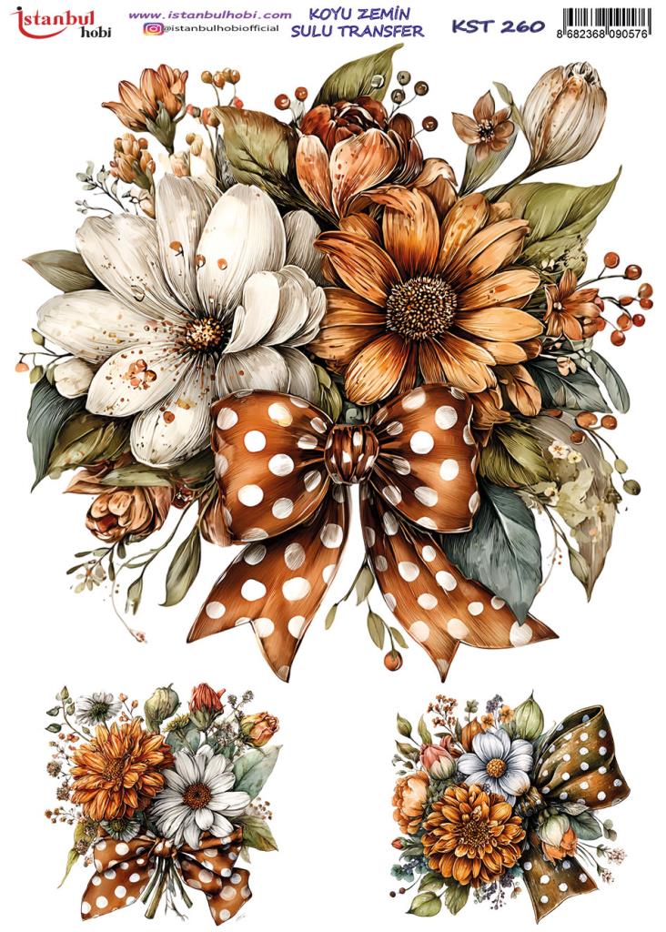 Koyu Zemin Sulu Transfer Kağıdı 25x35cm KST-260 Çiçek Kurdela