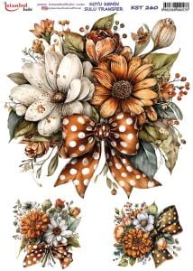 Koyu Zemin Sulu Transfer Kağıdı 25x35cm KST-260 Çiçek Kurdela