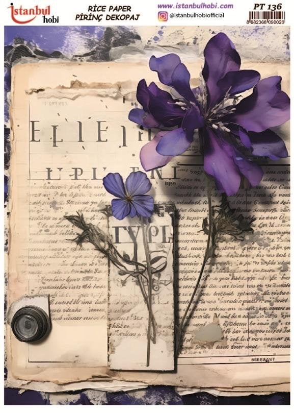 Pirinç Dekopaj Kağıdı 30x42cm PT-136 Yazı Çiçek