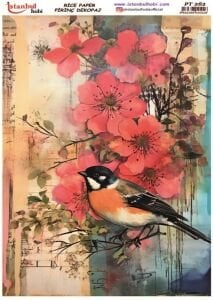 Pirinç Dekopaj Kağıdı 30x42cm PT-262 Kuş Çiçek