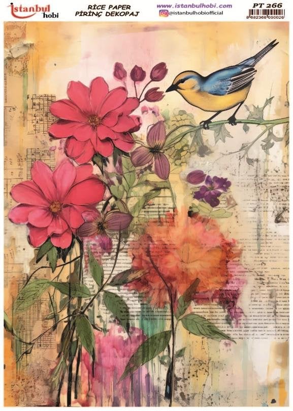 Pirinç Dekopaj Kağıdı 30x42cm PT-266 Kuş Çiçek