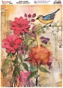 Pirinç Dekopaj Kağıdı 30x42cm PT-266 Kuş Çiçek