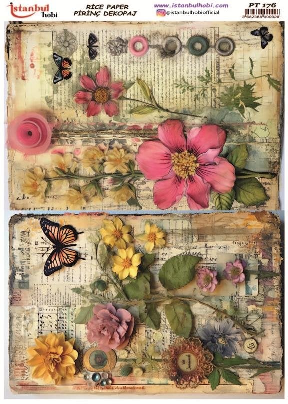 Pirinç Dekopaj Kağıdı 30x42cm PT-176 Çiçekler