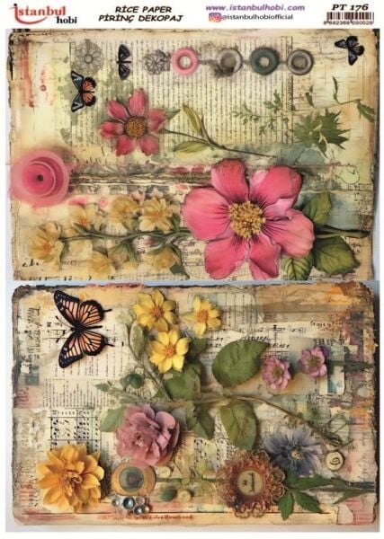 Pirinç Dekopaj Kağıdı 30x42cm PT-176 Çiçekler