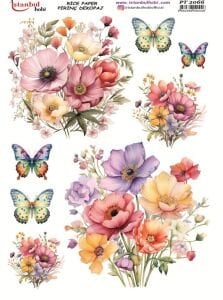 Pirinç Dekopaj Kağıdı 30x42cm PT-2066 Kelebek ve Çiçekler