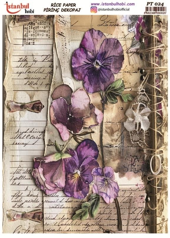 Pirinç Dekopaj Kağıdı 30x42cm PT-024 Yazı ve Çiçekler