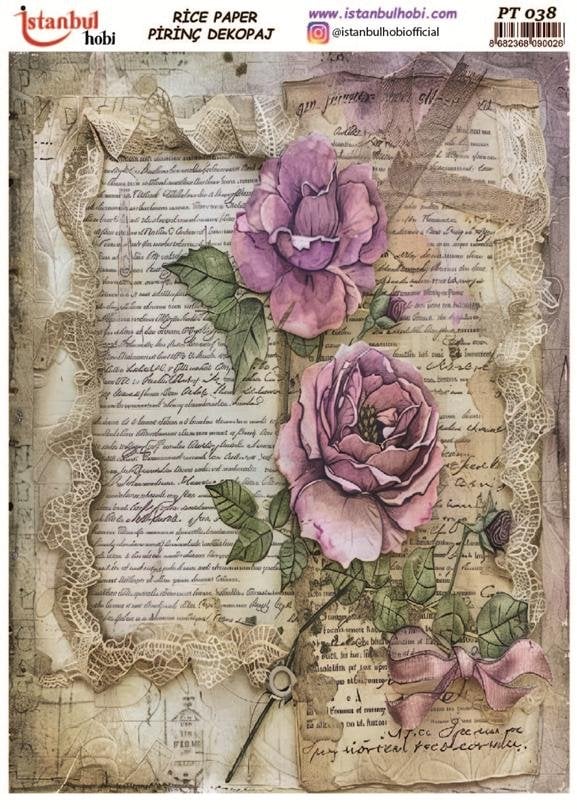 Pirinç Dekopaj Kağıdı 30x42cm PT-038 Yazı ve Çiçekler