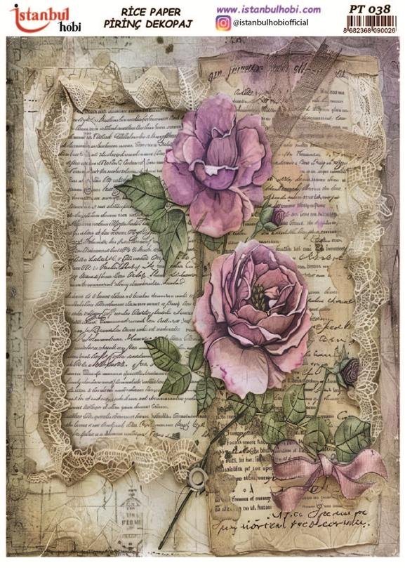 Pirinç Dekopaj Kağıdı 30x42cm PT-038 Yazı ve Çiçekler