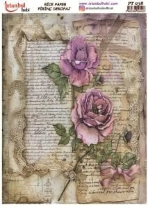 Pirinç Dekopaj Kağıdı 30x42cm PT-038 Yazı ve Çiçekler