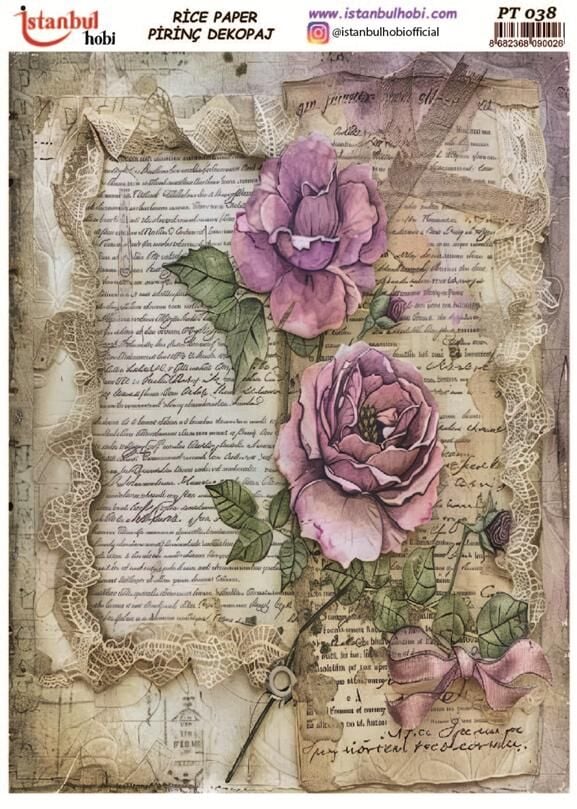 Pirinç Dekopaj Kağıdı 30x42cm PT-038 Yazı ve Çiçekler