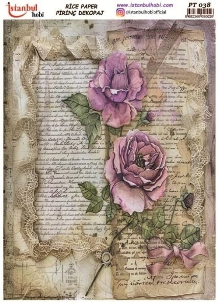 Pirinç Dekopaj Kağıdı 30x42cm PT-038 Yazı ve Çiçekler