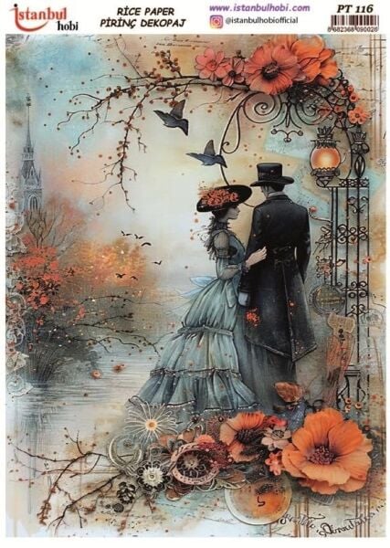 Pirinç Dekopaj Kağıdı 30x42cm PT-116 Romantik Çift
