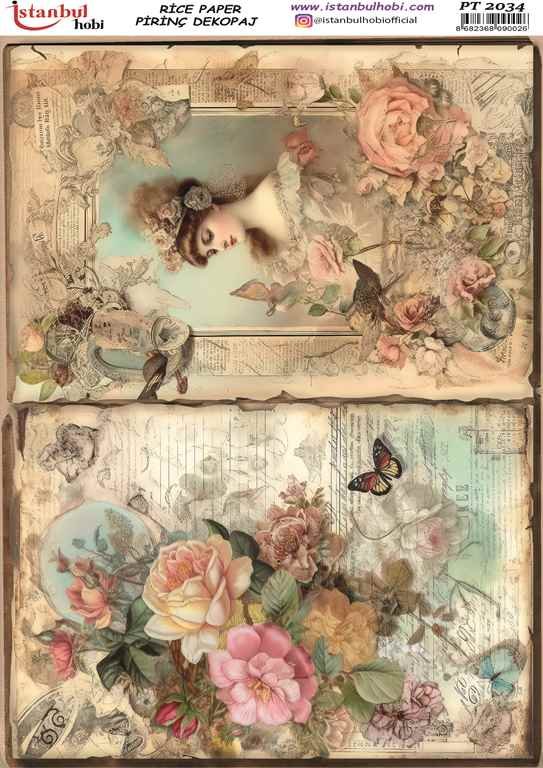 Pirinç Dekopaj Kağıdı 30x42cm PT-2034 Kadın ve Güller