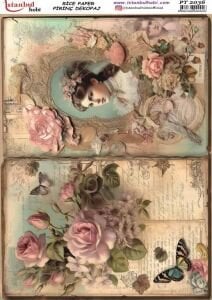 Pirinç Dekopaj Kağıdı 30x42cm PT-2036 Kadın ve Güller