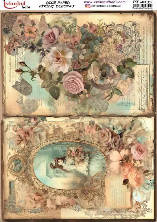 Pirinç Dekopaj Kağıdı 30x42cm PT-2035 Kadın ve Güller