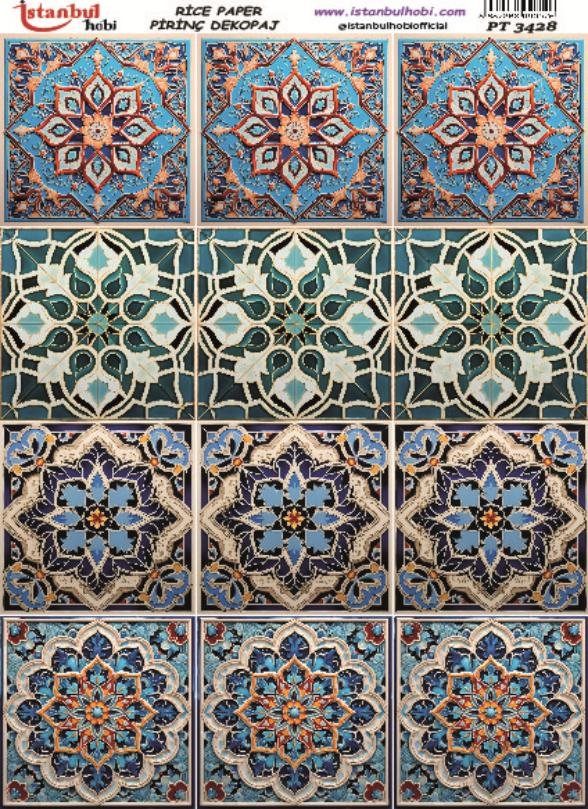 Pirinç Dekopaj Kağıdı 30x42cm PT-3428 Karo Desenler