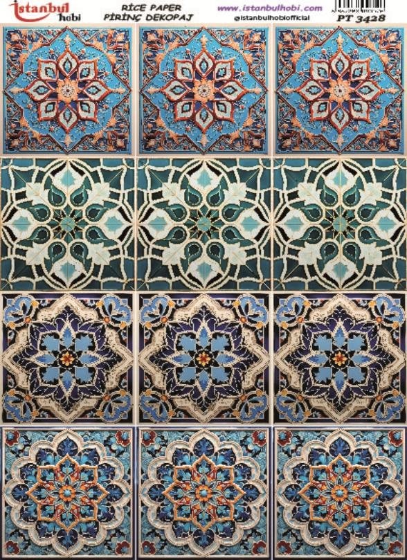 Pirinç Dekopaj Kağıdı 30x42cm PT-3428 Karo Desenler