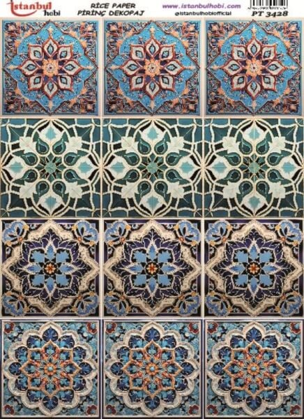Pirinç Dekopaj Kağıdı 30x42cm PT-3428 Karo Desenler