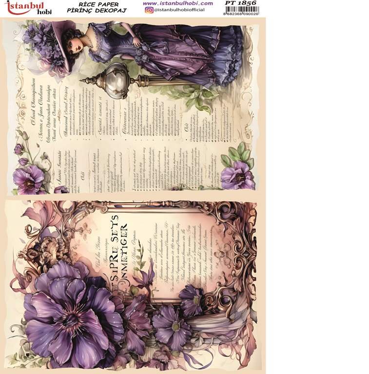 Pirinç Dekopaj Kağıdı 30x42cm PT-1856 Yazı Kadın Çiçek