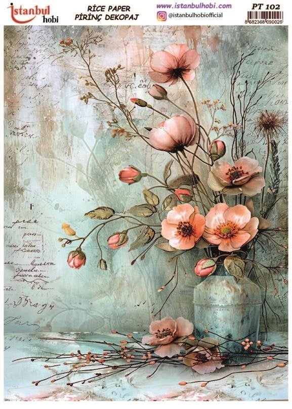 Pirinç Dekopaj Kağıdı 30x42cm PT-102 Çiçekler