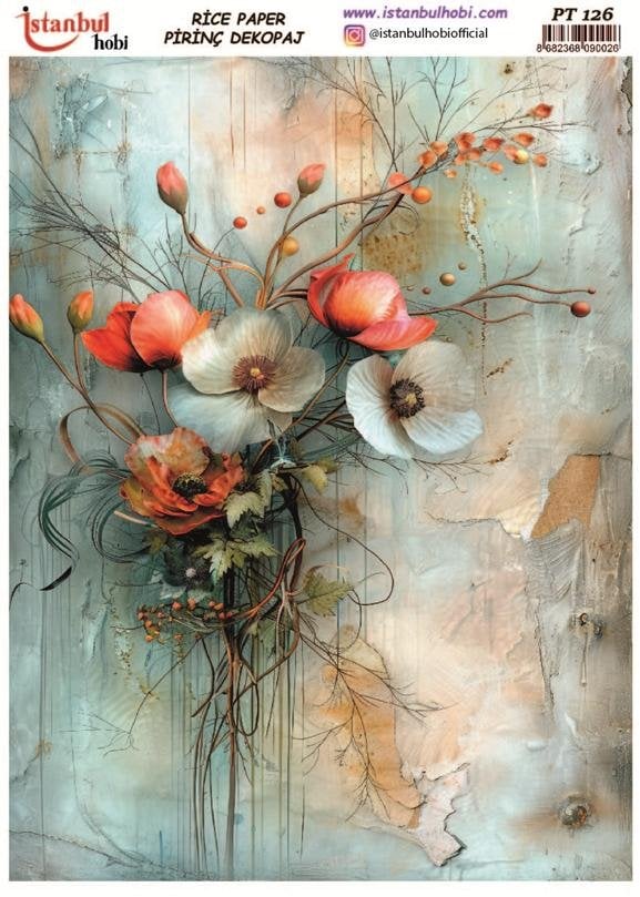 Pirinç Dekopaj Kağıdı 30x42cm PT-126 Çiçekler
