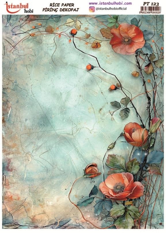 Pirinç Dekopaj Kağıdı 30x42cm PT-123 Çiçekler