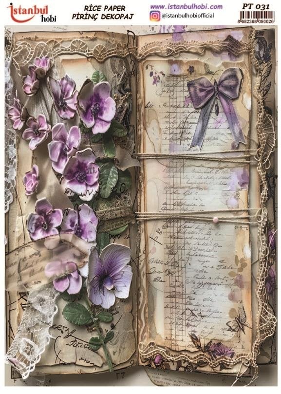 Pirinç Dekopaj Kağıdı 30x42cm PT-031 Yazı ve Çiçekler