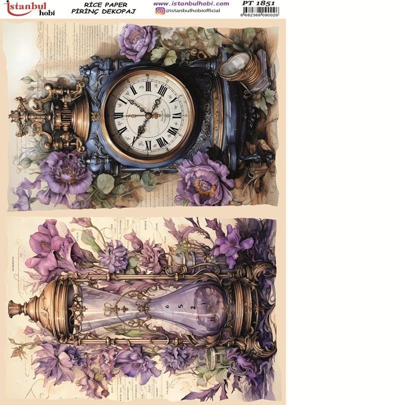 Pirinç Dekopaj Kağıdı 30x42cm PT-1851 Saat ve Kum Saati