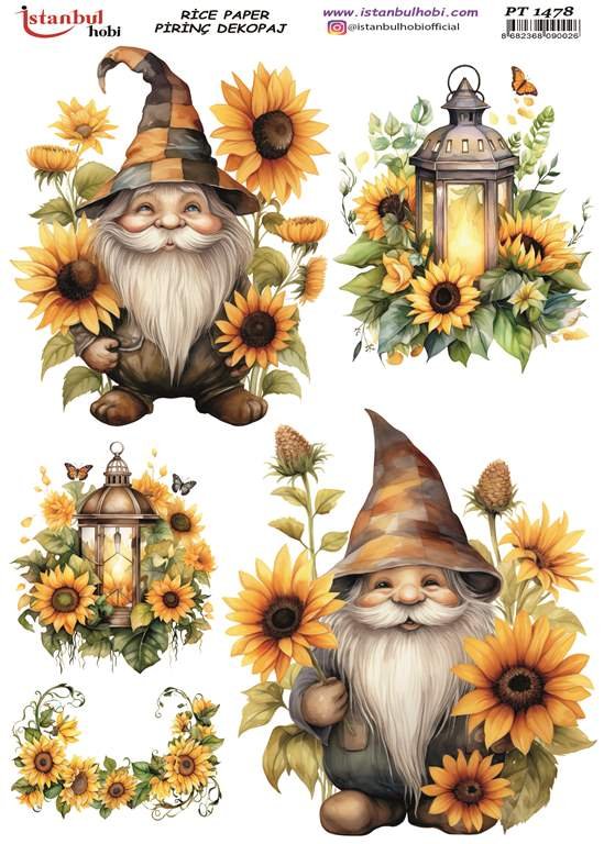 Pirinç Dekopaj Kağıdı 30x42cm PT-1478 Ayçiçekli Cüce