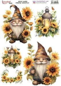 Pirinç Dekopaj Kağıdı 30x42cm PT-1478 Ayçiçekli Cüce