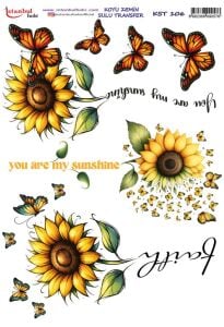 Koyu Zemin Sulu Transfer Kağıdı 25x35cm KST-106 Ayçiçeği Kelebek