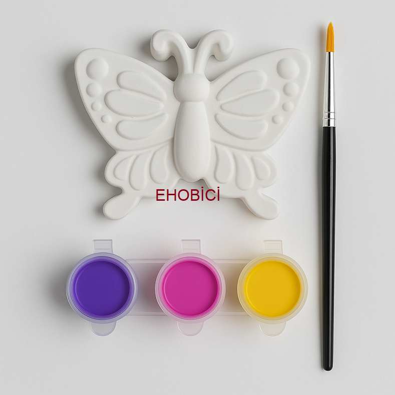 Ehobici Taş Boyama Seti Kelebek 3 Renk Akrilik Boya 5ml + Fırça