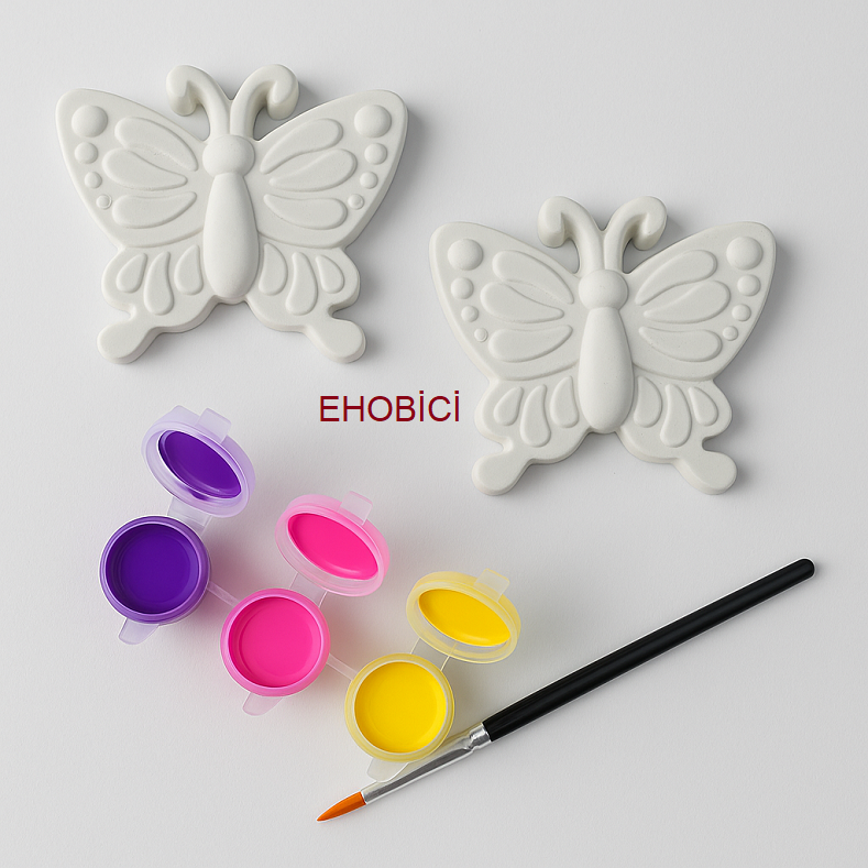 Ehobici Taş Boyama Seti Kelebekler 3 Renk Akrilik Boya 5ml + Fırça