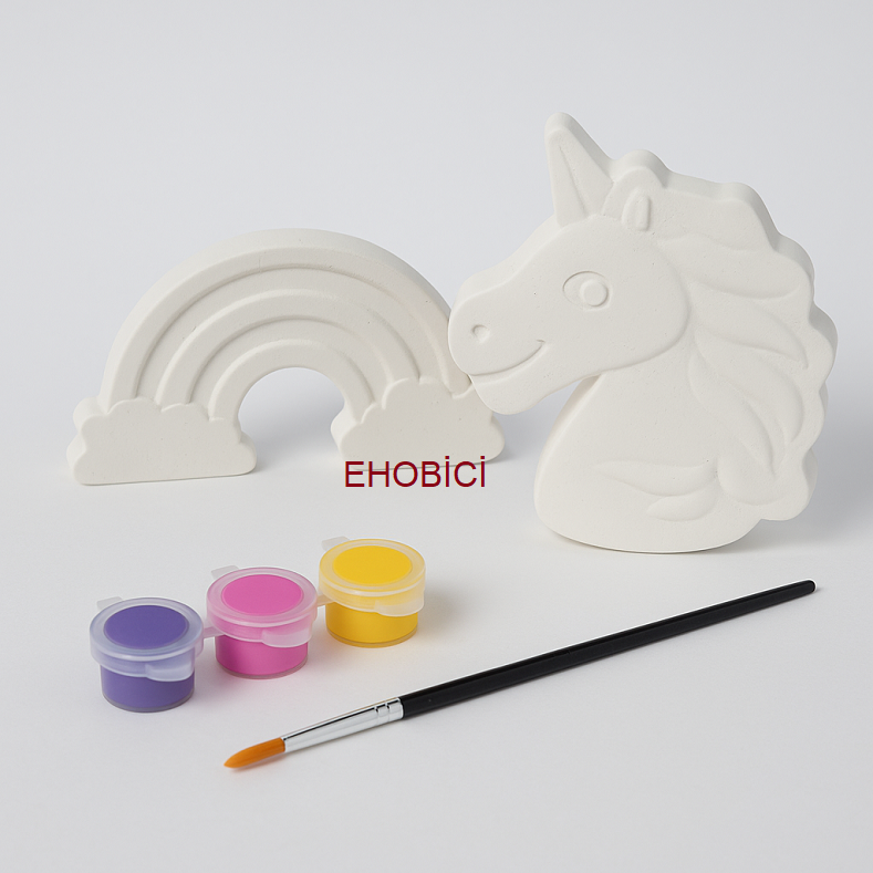 Ehobici Taş Boyama Seti Pony & Gökkuşağı 3 Renk Akrilik Boya 5ml + Fırça