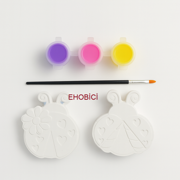 Ehobici Taş Boyama Seti Uğur Böceği 3 Renk Akrilik Boya 5ml + Fırça