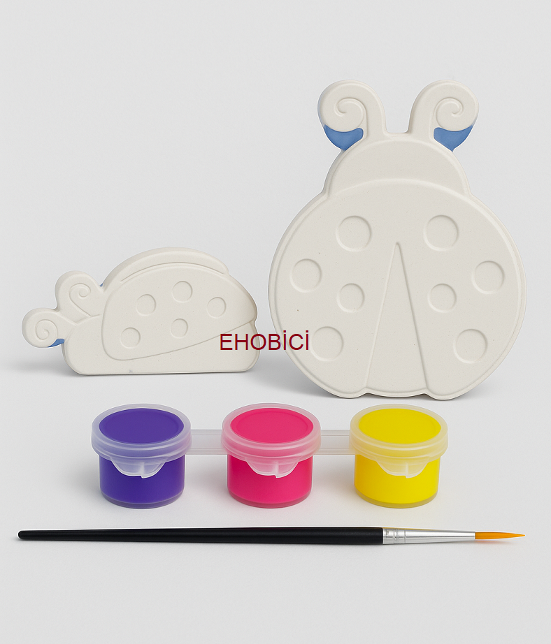 Ehobici Taş Boyama Seti Uğur Böceği 3 Renk Akrilik Boya 5ml + Fırça