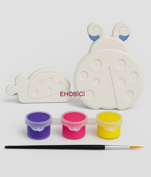 Ehobici Taş Boyama Seti Uğur Böceği 3 Renk Akrilik Boya 5ml + Fırça