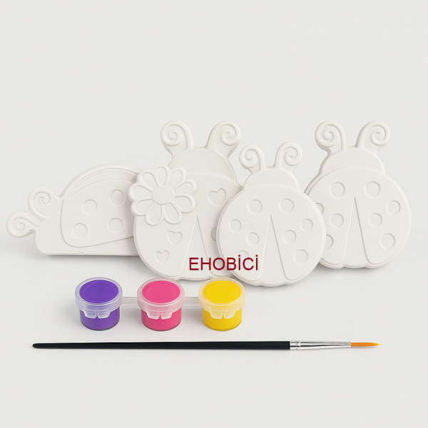 Ehobici Taş Boyama Seti Uğur Böceği 3 Renk Akrilik Boya 5ml + Fırça