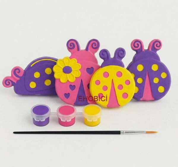 Ehobici Taş Boyama Seti Uğur Böceği 3 Renk Akrilik Boya 5ml + Fırça