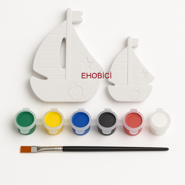 Ehobici Taş Boyama Seti Yelkenli Gemi 6 Renk Akrilik Boya 5ml + Fırça
