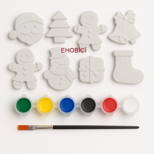 Ehobici Taş Boyama Seti Yılbaşı Yeniyıl 6 Renk Akrilik Boya 5ml + Fırça