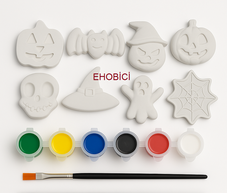 Ehobici Taş Boyama Seti Halloween 6 Renk Akrilik Boya 5ml + Fırça