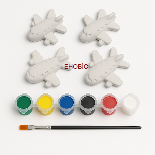 Ehobici Taş Boyama Seti Uçaklar 6 Renk Akrilik Boya 5ml + Fırça