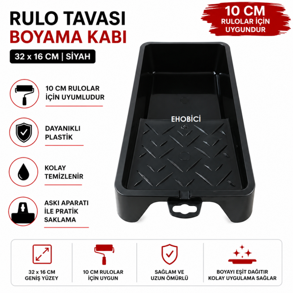 Rulo Tavası - Boyama Kabı 32x16cm Siyah