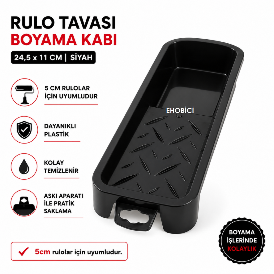 Rulo Tavası - Boyama Kabı 24,5x11cm Siyah