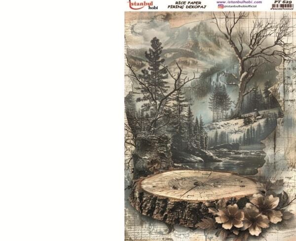 Pirinç Dekopaj Kağıdı 30x42cm PT-629 Göl Manzara