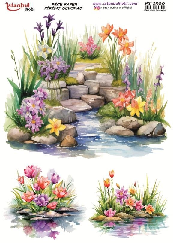 Pirinç Dekopaj Kağıdı 30x42cm PT-1500 Göl Manzara